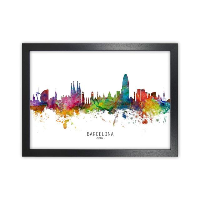 Barcelona Spain Skyline by Michael Tompsett - Graphic Art Print Ebern Designs Size: 64cm H x 88cm W x 3cm D, Format: Black Framed on Productcaster.