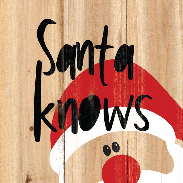 Santa Knows - Wrapped Canvas Typography The Seasonal Aisle Size: 51cm H x 51cm W x 3.8cm D on Productcaster.