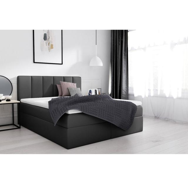 Boxspringbett Calpurnia mit Topper und Bettkasten Wade Logan Farbe: Schwarz, Matratzenhärte: H2 - ca. 60 kg bis 80 kg, Größe: 200 x 200 cm on Productcaster.