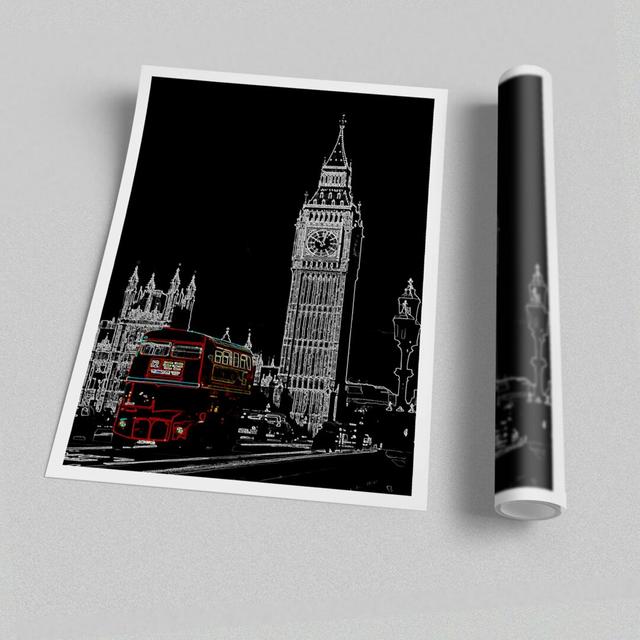 London Big Ben Red Bus - Graphic Art Print on Paper East Urban Home Size: 42cm H x 59.4cm W on Productcaster.