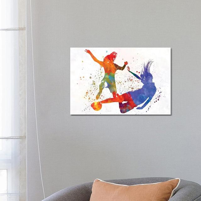 Women Soccer Players In Watercolour II by Paul Rommer - Wrapped Canvas Painting Brayden Studio Size: 45.72cm H x 66.04cm W x 3.81cm D on Productcaster.