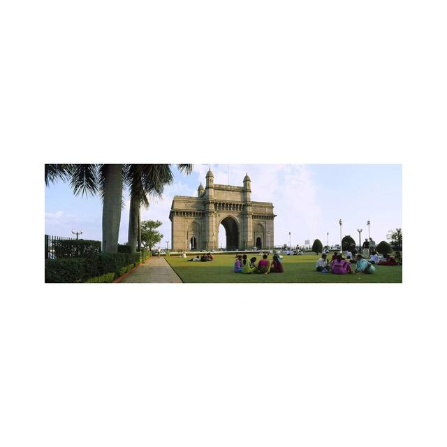 Tourist In Front Of A Monument, Gateway Of India, Mumbai, Maharashtra, India - Wrapped Canvas Panoramic Print Ebern Designs Size: 60.96cm H x 182.88cm on Productcaster.