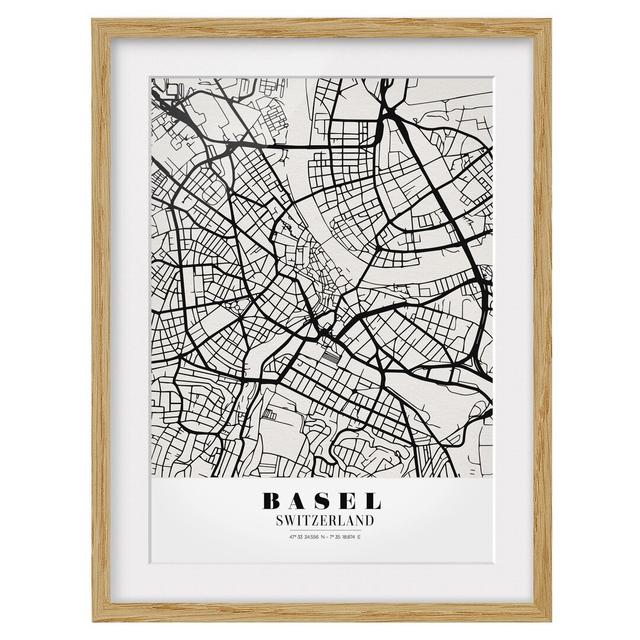 Basel City Plan - Classic Picture Frame Graphic Art Print on Paper East Urban Home Size: 100 cm H x 70 cm W, Frame Options: Natural oak on Productcaster.