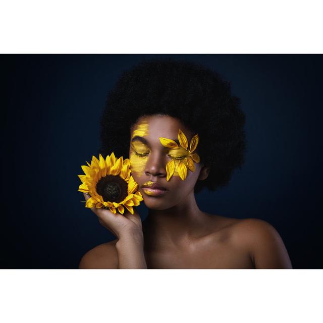 Woman with a Sunflower by Jun - Wrapped Canvas Photograph Canora Grey Size: 30cm H x 46cm W on Productcaster.