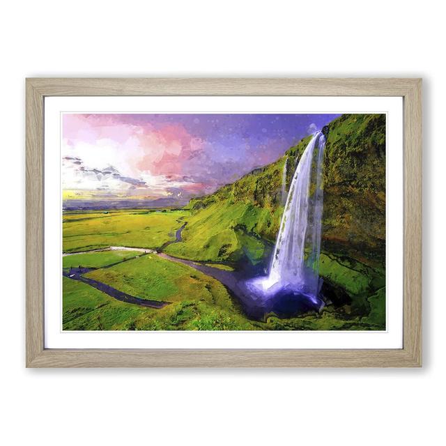 Seljalandsfoss Waterfall Iceland in Abstract - Picture Frame Graphic Art Print East Urban Home Frame Option: Oak, Size: 40cm H x 60cm W x 2cm D on Productcaster.