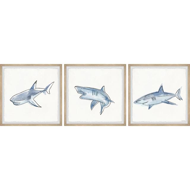 Fiery Sharks Triptych - 3 Piece Picture Frame Painting Set Marmont Hill Size: 45cm H x 135cm W on Productcaster.