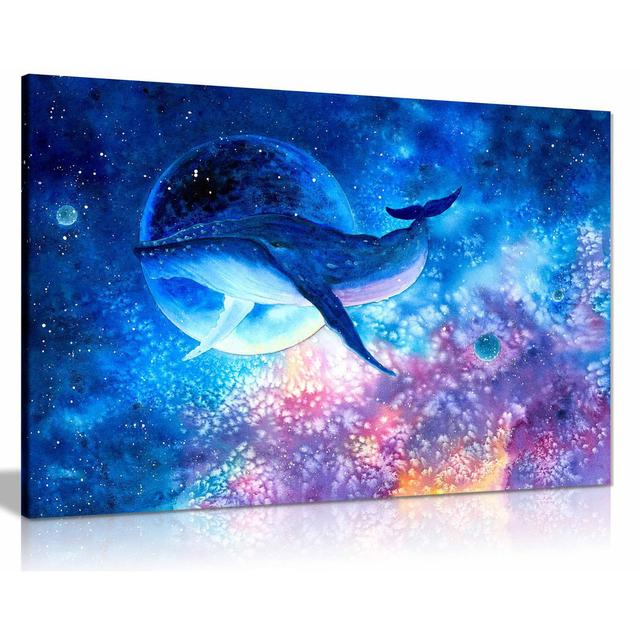 Blue Whale Diving Into Space Water Colour Fantasy Kids Canvas Wall Art Picture Print Home Dcor Breakwater Bay Size: 46cm H x 31cm W on Productcaster.