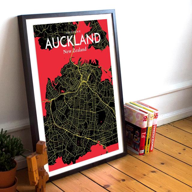 Auckland City Map - Unframed Graphic Art Print on Paper East Urban Home Size: 70cm H x 50cm W x 0.13cm D, Colour: Black on Productcaster.