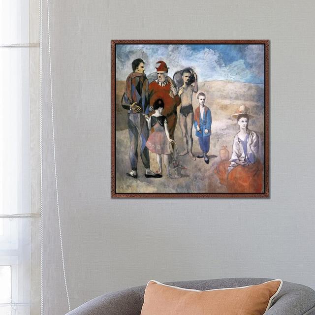 Family Of Saltimbanques by Pablo Picasso - Painting on Canvas Ebern Designs Size: 66.04cm H x 66.04cm W x 3.81cm D, Format: Classic Brown Wood Framed on Productcaster.