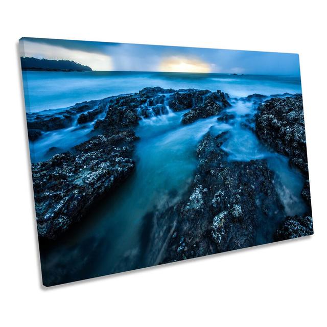 Blue Seascape Rocky Beach Picture CANVAS WALL ART Print Canvas Geeks Size: 50.8cm H x 76.2cm W x 2cm D on Productcaster.