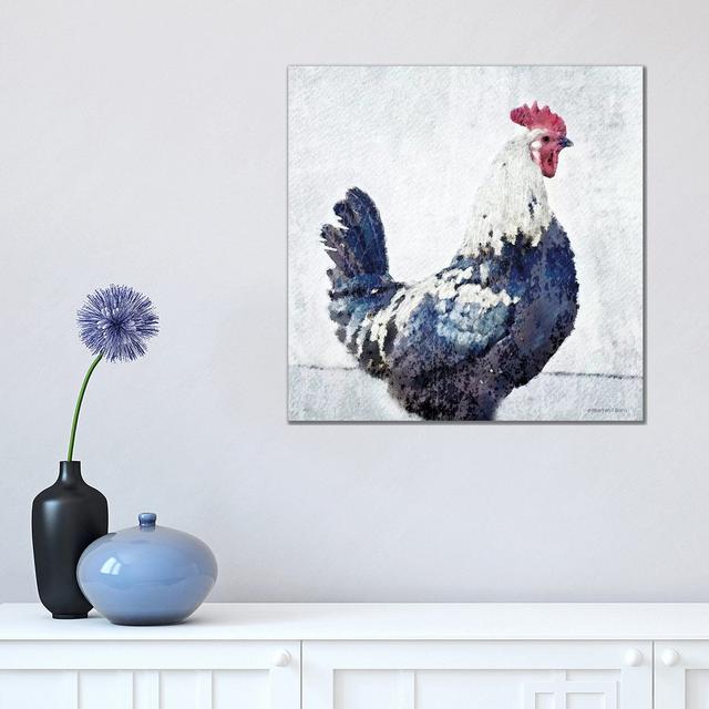 Rooster Blue by Bluebird Barn - Wrapped Canvas Graphic Art August Grove Size: 45.72cm H x 45.72cm W x 3.81cm D on Productcaster.