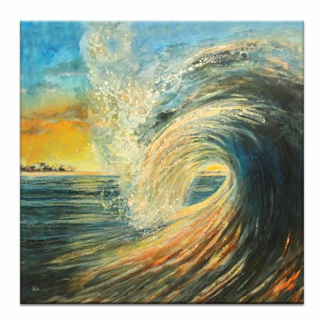 Last Wave by Jennifer Webb Art Print Wrapped on Canvas East Urban Home Size: 76 cm H x 76 cm W, Frame Options: Blue/Yellow on Productcaster.