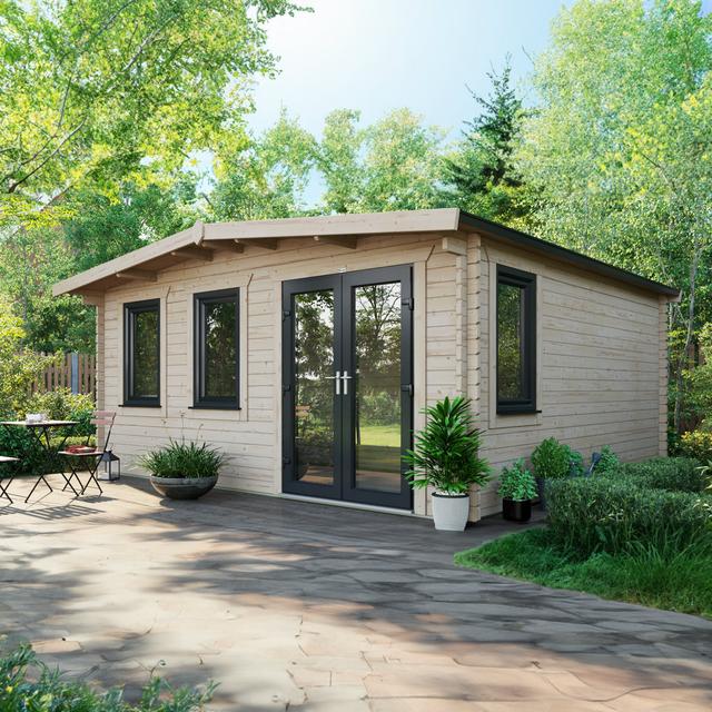 16 ft. W x 16 ft. D Power Right Hand Door Apex Chalet Log Cabin (16x16) POWERSHEDS on Productcaster.