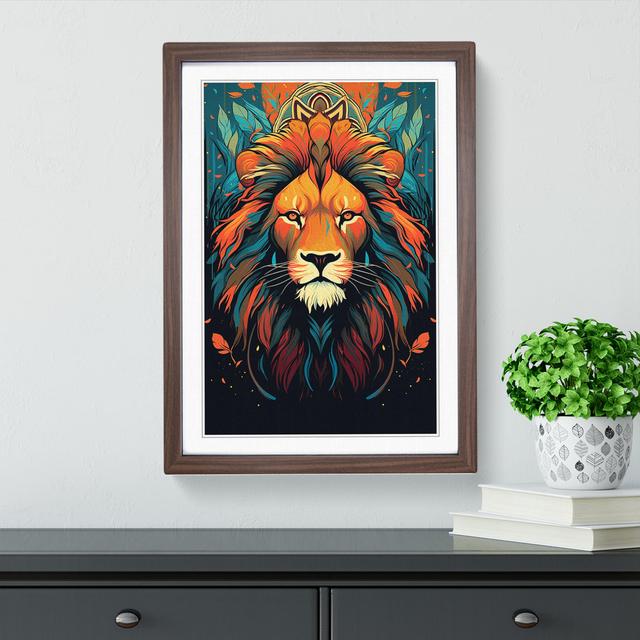 Lion Art Deco - Single Picture Frame Print on Wood Latitude Vive Format: Walnut Framed, Size: 46cm H x 34cm W x 2cm D on Productcaster.