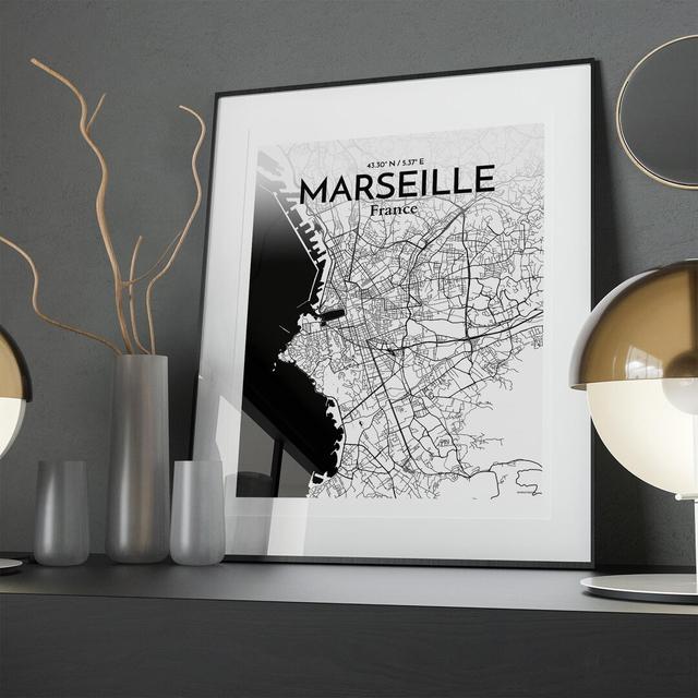 Marseille City Map in Ink - Unframed Graphic Art Borough Wharf Size: 20cm H x 16cm W x 0.05cm D on Productcaster.