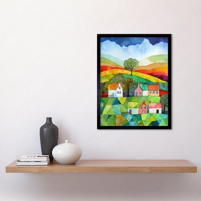 Rural Landscape Rainbow Countryside Folk Art Watercolour Painting Art Print Framed Poster Wall Decor 12x16 inch Marlow Home Co. on Productcaster.