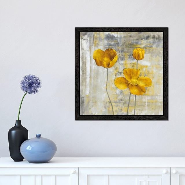 Yellow Flowers II by Carol Black - Wrapped Canvas Painting Three Posts Frame Option: Black Framed, Size: 45.72cm H x 45.72cm W x 3.81cm D on Productcaster.