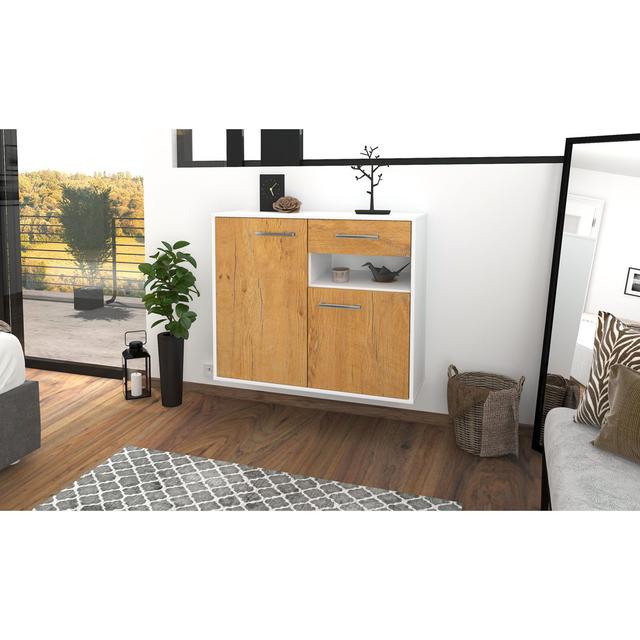 Bahtiyar sideboard, flying/metal handles, size: 92 x 79 x 35cm Brayden Studio Colour: Oak/White on Productcaster.