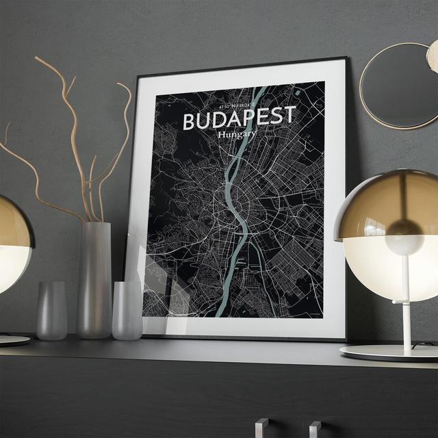 Budapest City Map In Midnight - No Frame Print Borough Wharf Size: 24cm H x 18cm W x 0.05cm D on Productcaster.