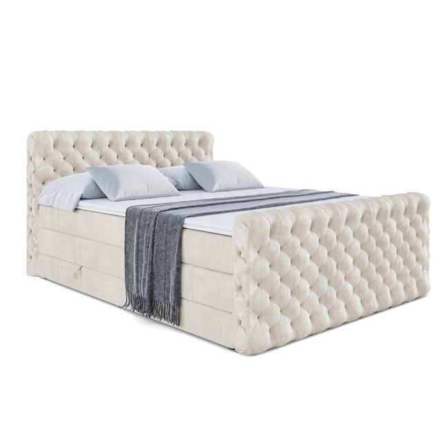 Echtes Boxspringbett Caistor mit Zwei Matratzen, Topper und Bettkasten Lark Manor Größe: 200 × 200 cm, Farbe: Creme on Productcaster.