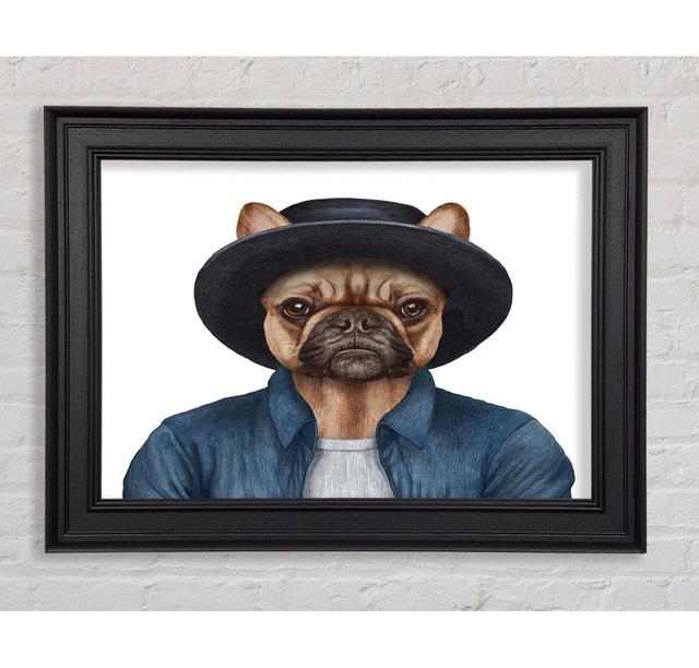 French Bulldog Hat Dog Happy Larry Size: 84.1cm H x 118.9cm W x 8cm D, Format: Black Framed Paper on Productcaster.