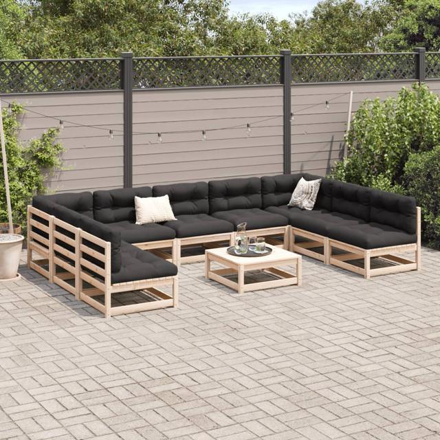 Vidaxl 10-Tlg. Garten-Sofagarnitur Mit Kissen Kiefernholz Imprägniert DEvidaxl Farbe: Dunkelgrau, Rahmenfarbe: Natürlich on Productcaster.