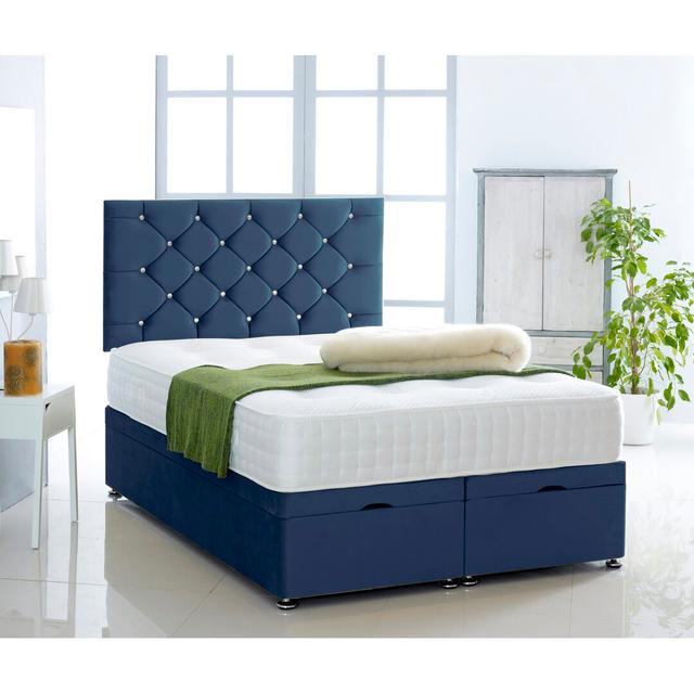 Gillian Upholstered Ottoman Bed Mercer41 Size: Kingsize (5'), Colour: Blue on Productcaster.