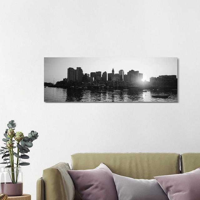 Sunset Over Skyscrapers, Boston, Massachusetts, USA (Black And White) by Panoramic Images - Wrapped Canvas Panoramic Print Brayden Studio Size: 40.64c on Productcaster.