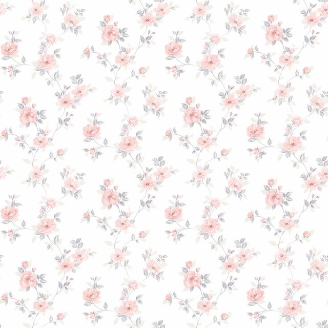 Pretty Prints Mini Rose Trail Wallpaper Roll East Urban Home Colour: Pink/Grey on Productcaster.