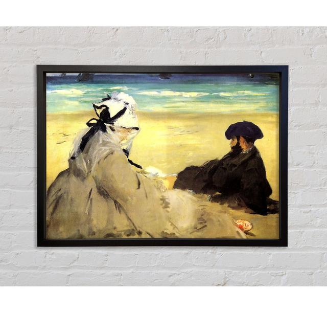 Sur La Plage 1873 by Edouard Manet - Closed Corner Frame Print on Wood Natur Pur Format: Black Framed Canvas, Size: 84.1cm H x 118.9cm W x 3.3cm D on Productcaster.