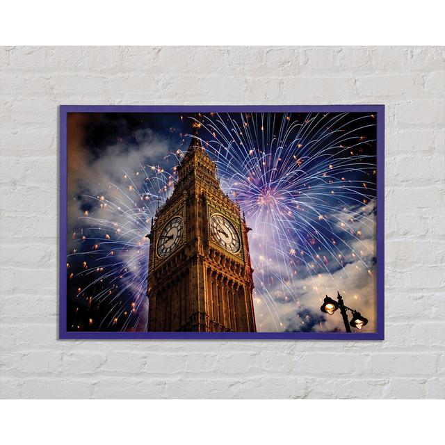 Big Ben On New Years Framed Print Ebern Designs Size: 21cm H x 29.7cm W x 2cm D, Format: Purple Framed Paper on Productcaster.