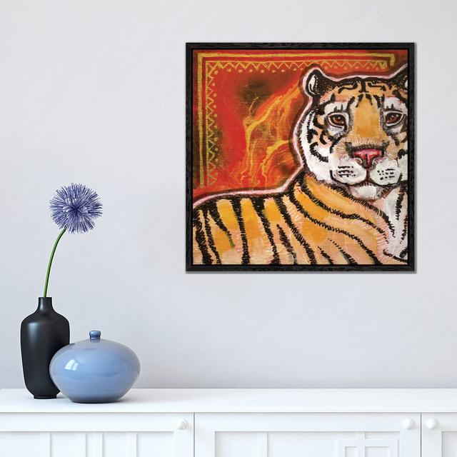 Tiger by Lynnette Shelley - Painting on Canvas Rosalind Wheeler Size: 45.72cm H x 45.72cm W x 3.81cm D, Format: Brown Floater Frame on Productcaster.