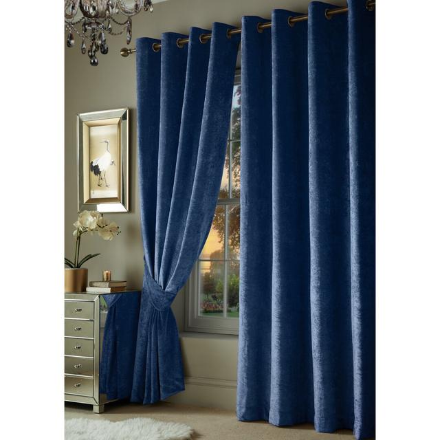 Malaki Crushed Velvet Eyelet Sheer Curtains (Set of 2) Rosdorf Park Colour: Navy Blue, Panel Size: 114 W x 137 D cm on Productcaster.