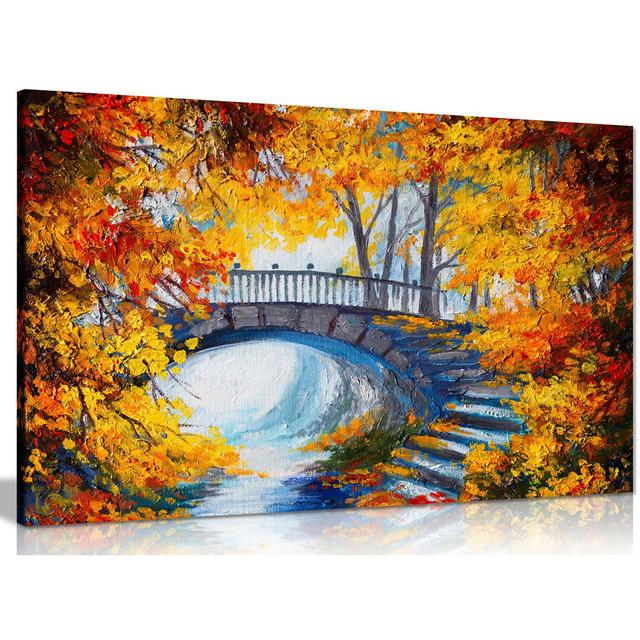 Abstract Oil Painting Autumn Forest Bridge Canvas Wall Art Picture Print Panther Print Size: 20cm H x 31cm W on Productcaster.