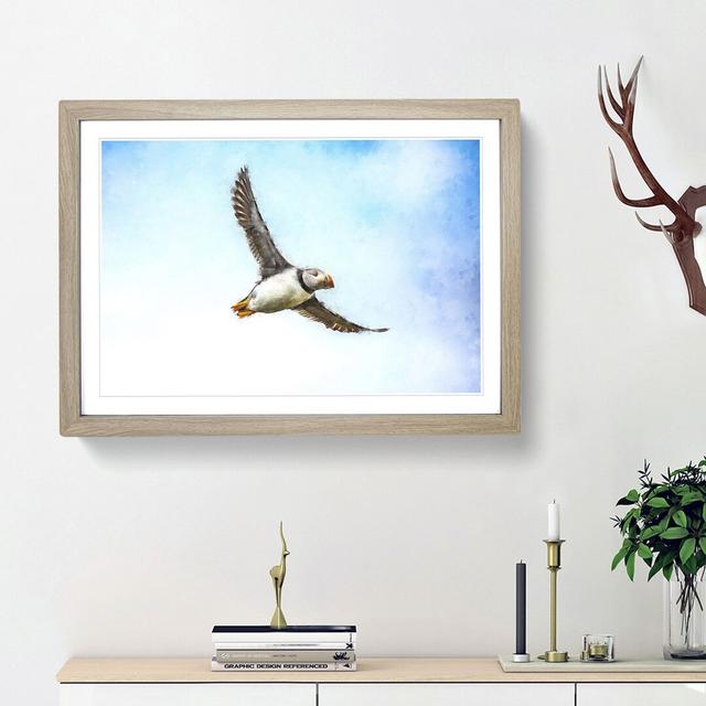 Flying Atlantic Puffin Bird - Picture Frame Graphic Art Print East Urban Home Frame Option: Oak Framed, Size: 45cm H x 63cm W x 2cm D on Productcaster.