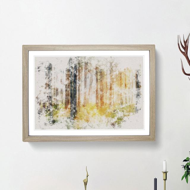 Rays of Light Through an Autumn Forest Watercolour - Picture Frame Graphic Art Print East Urban Home Size: 40cm H x 60cm W x 2cm D, Frame Option: Oak on Productcaster.