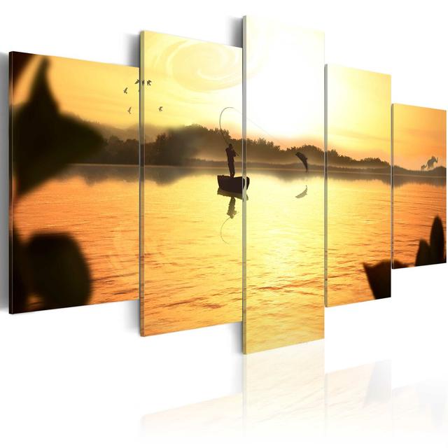 'A Lake at Dusk' Graphic Art Print Multi-Piece Image on Canvas East Urban Home Size: 50cm H x 100cm W on Productcaster.