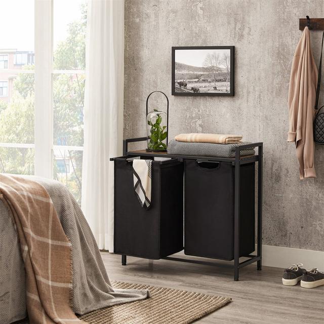 Laundry Basket With 2-Compartment Williston Forge Colour: Rustic Brown/Black on Productcaster.