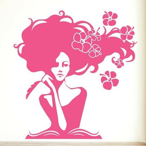 Woman In Deep Thought with Flowers Wall Sticker 17 Stories Colour: Pink on Productcaster.