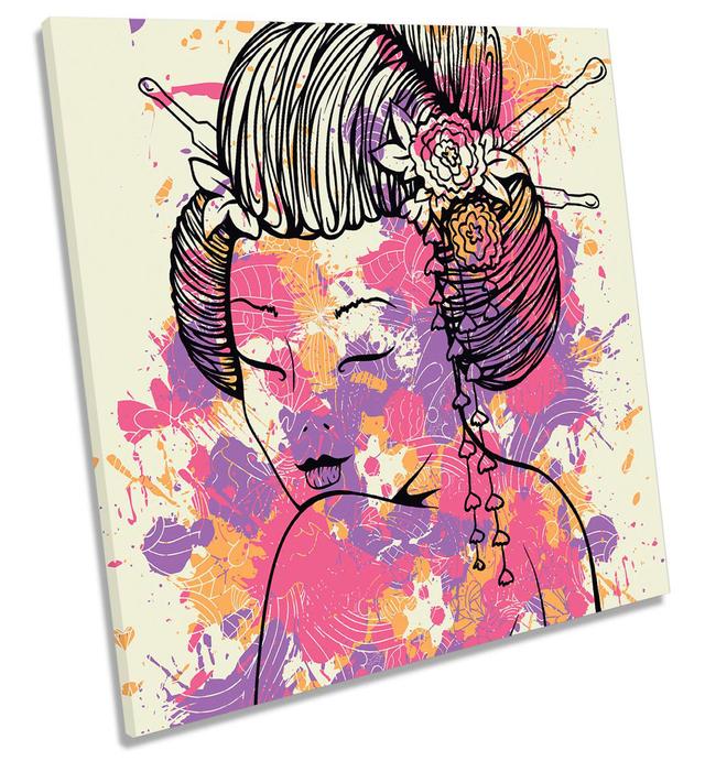 Modern Geisha Girl Face - Wrapped Canvas Graphic Art Maturi Size: 60cm H x 60cm W x 2cm D on Productcaster.