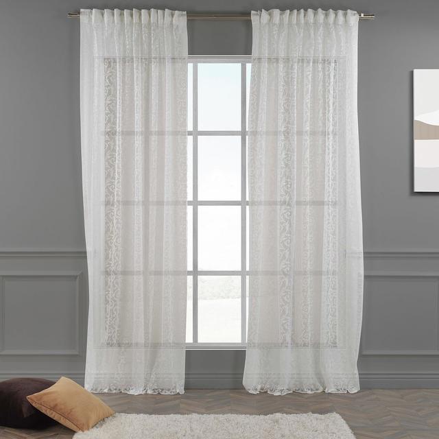 Extra Long & Extra Wide Classic Lace Curtain Panels (Set of 2) Lilijan Home & Curtain Colour: White, Panel Size: 140 W x 450 D cm on Productcaster.