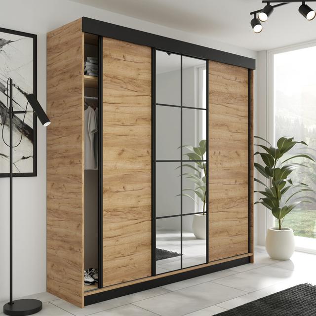 Beus 2 Door Solid + Manufactured Wood Wardrobe Latitude Run Finish: Oak, Size: 205cm H x 250cm W x 59cm D on Productcaster.