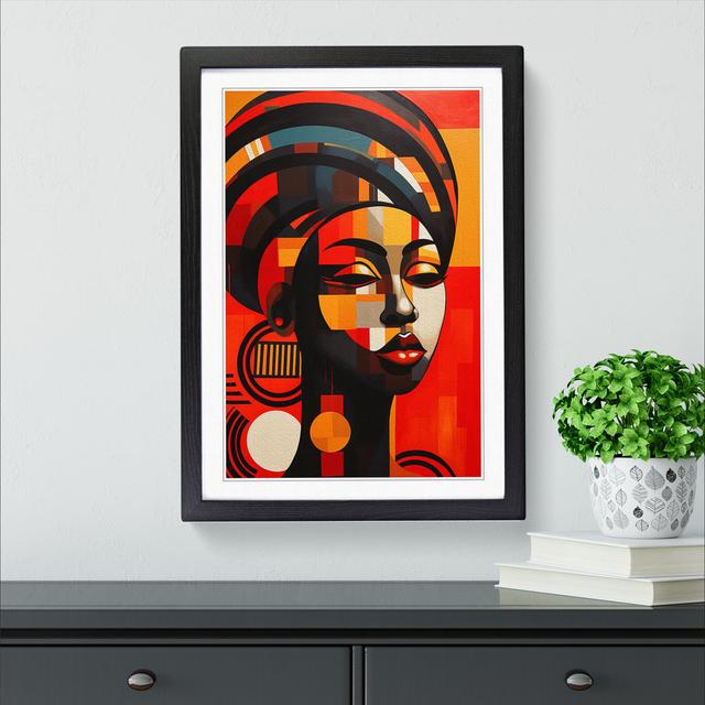 XYZ-FRM-V1223-1766 African Woman Constructivism No.2 - Single Picture Frame Print on Wood Big Box Art Size: 46cm H x 34cm W x 2cm D, Frame Colour: Bla on Productcaster.