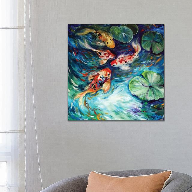 Dancing Colors Koi by Marcia Baldwin - Painting Print on Canvas Ebern Designs Frame Option: No Frame, Size: 66.04cm H x 66.04cm W x 3.81cm D on Productcaster.