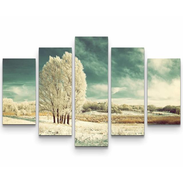 5-tlg. Leinwandbilder-Set Eisige Winterlandschaft mit Baum East Urban Home on Productcaster.