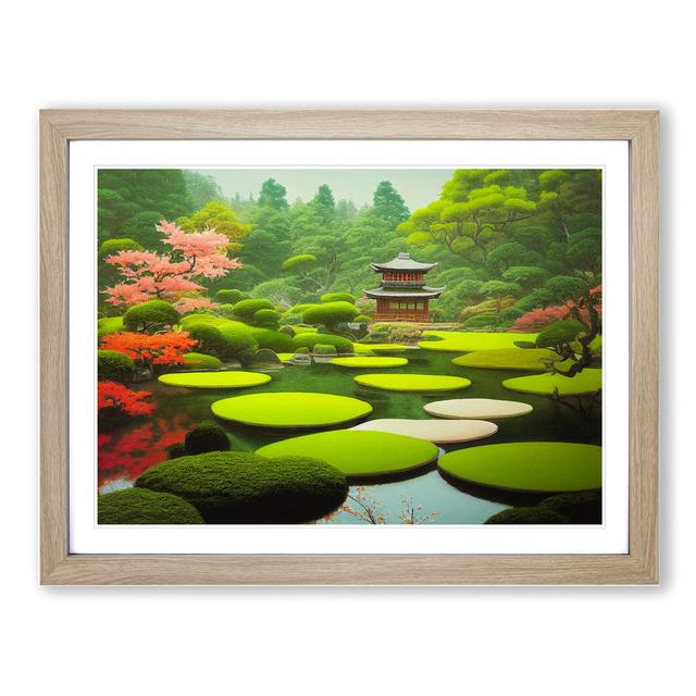 Japanese Garden Pond Vol.2 - Single Picture Frame Print 17 Stories Size: 46cm H x 64cm W x 2cm D, Frame Colour: Oak Framed on Productcaster.