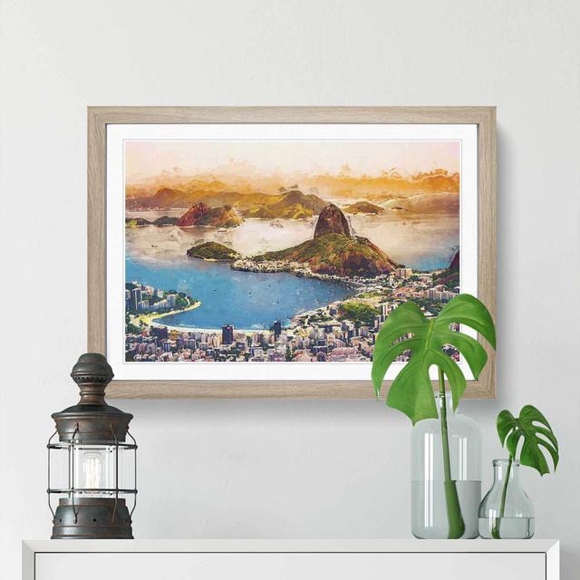 Skyline of Rio De Janeiro in Brazil in Abstract - Picture Frame Graphic Art Print East Urban Home Size: 48cm H x 65cm W x 2cm D, Frame Option: Oak Fra on Productcaster.