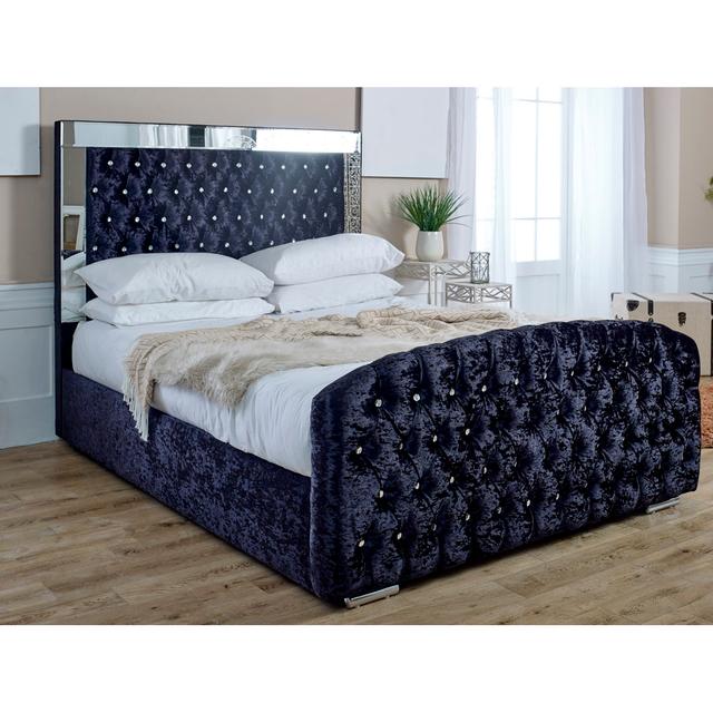 Jamiya Upholstered Bed Frame Mercer41 Size: Double (4'6), Colour: Black on Productcaster.