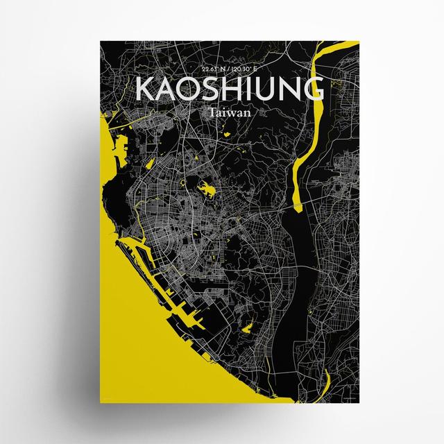 Kaoshiung City Map in Times - Graphic Art Print on Paper Borough Wharf Size: 27.6cm H x 19.7cm W x 0.05cm D on Productcaster.