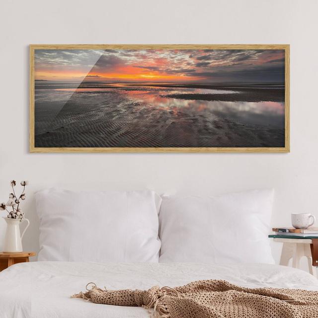 Picture With Frame - Sunrise In The Mudflats - Landscape Panorama Highland Dunes Size: 30cm H x 75cm W x 2cm D, Frame Option: Brown Framed on Productcaster.